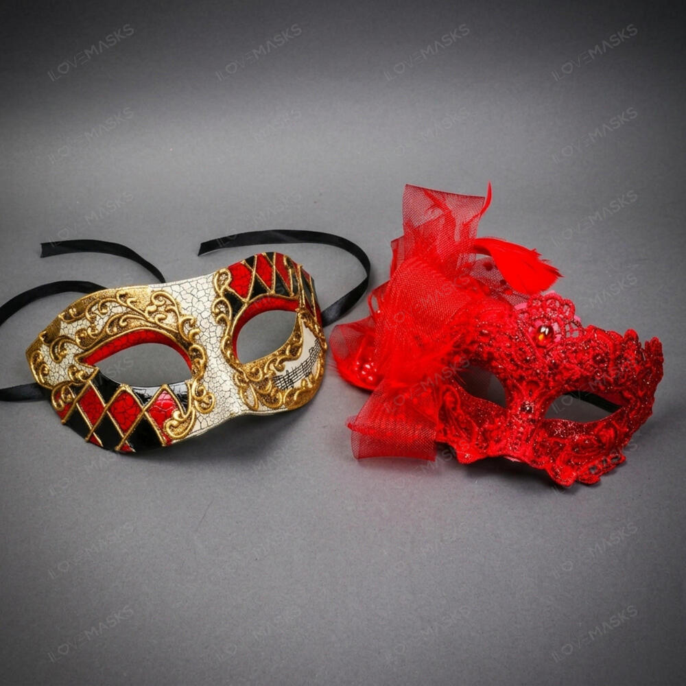 Venetian Harlequin Red Lace Masquerade Halloween Party Mask